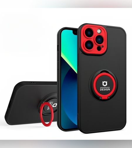 Husa de protectie Eagle eye pentru Apple iPhone 14, Rezistenta la socuri, Protectie camera, Cu inel de prindere magnetic negru, rosu, Negru