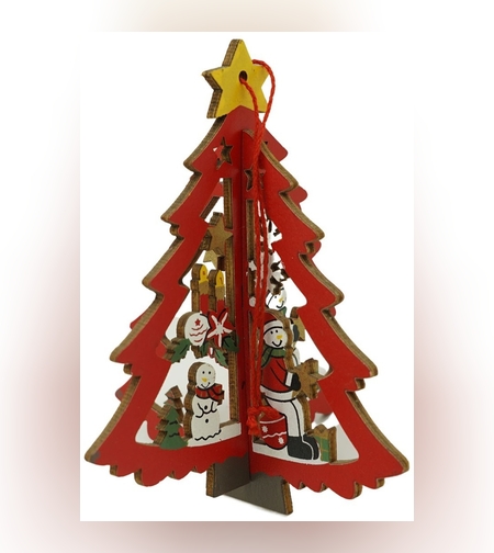 Ornament de brad mos craciuni in brad, Flippy, multicolor, lemn, 10.5x9.5 cm