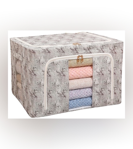 Cutie Depozitare, Flippy, 66L, din Material Textil, 50 x 40 x 33 cm, pentru Haine si Lenjerii, Model Flori de Primavara, Verde