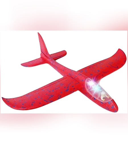 Avion Planor cu Pilot, Flippy, Din Polistiren, Cu Lumini in Cabina Pilotului, Lungime 47 cm, Rosu