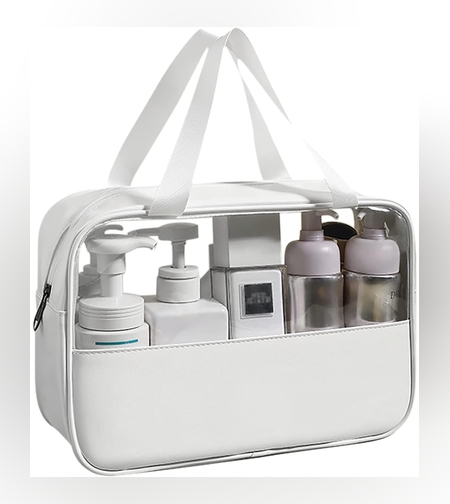 Geanta cosmetice Flippy, pentru voiaj sau organizare, material PVC/textil, impermeabila, portabila, 30x12x21 cm, alb