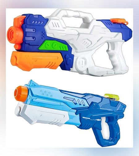 Set 2x Pistol cu Apa pentru Copii, Rezervor, Pentru Piscina/Plaja, Flippy, 6ani+, Alb/Albastru + Albastru, 1000 ML + 600 ML