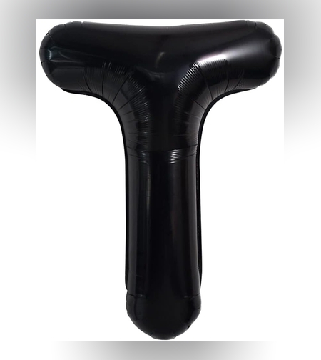 Balon Folie Metalizata Litera T, Flippy, 40 cm, Umflati cu Heliu sau Aer, Ambalaj Individual, Pai inclus, Negru