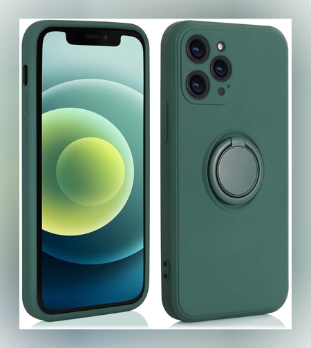 Husa protectie Flippy compatibila cu Apple iPhone 12 Mini Liquid Silicone Ring cu suport rotativ Verde