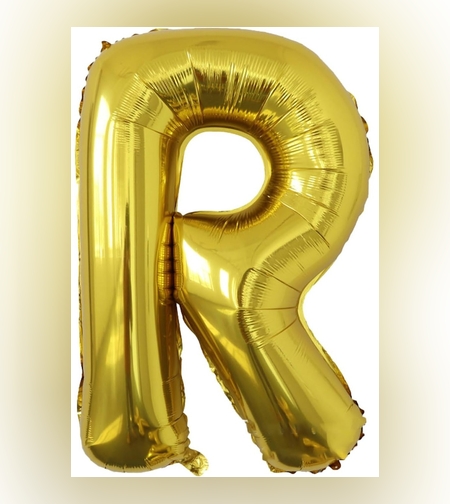Balon Folie Metalizata Litera R, Flippy, 40 cm, Umflati cu Heliu sau Aer, Ambalaj Individual, Pai inclus, Auriu