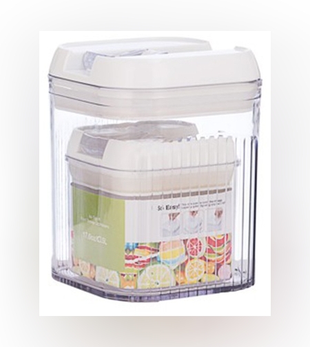 Cutii de Depozitare Alimente, Flippy, Set din 2 Cutii de tip Container, Recipiente pentru Cereale in Bucatarie, 0.5 L-10x10.5 cm, 1.3 L-12.5x12.5x16.5 cm, Transparente cu Capac Alb