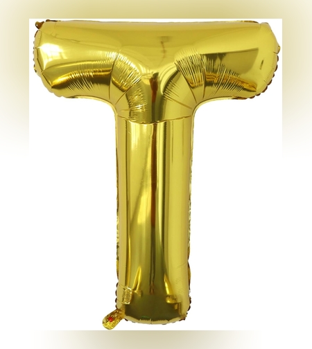 Balon Folie Metalizata Litera T, Flippy, 80 cm, Umflati cu Heliu sau Aer, Ambalaj Individual, Pai inclus, Auriu