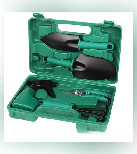 Set 5 accesorii pentru gradinarit Flippy, geanta depozitare inclusa, otel inoxidabil, 18.5 x 29.5 cm, verde