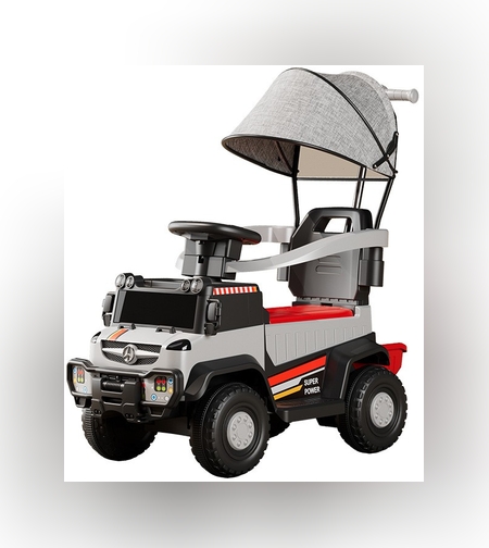 Masinuta Electrica, Flippy, pe 4 Roti, cu Telecomanda si Maner Detasabil, Cos de Depozitare, Lumini Led si Muzica, +1 an, Greutate Portanta 40 kg, Gri