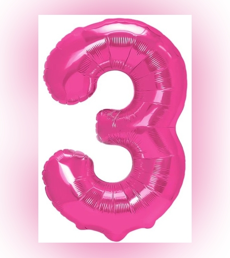 Balon din Folie Metalizata Flippy, Figurina Cifra, Tema Aniversare 40 cm, Ambalaj Individual, Pai inclus, Umflare cu Aer sau Heliu, Roz, Cifra 3