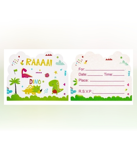 Set 10 Invitatii pentru Petrecere, Flippy, Colectia Dino Park, 11 x 14 cm, din Carton, Multicolor