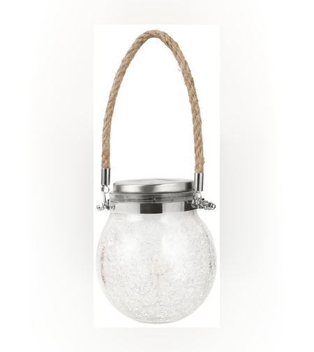 Lampa solara decorativa pentru exterior Flippy, IP65, 20 LED-uri, 600mAh, 14 x 12 cm, cu agatatoare, model borcan rotund, alb cald