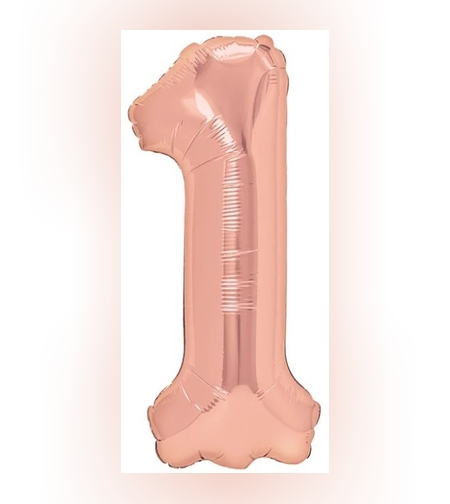 Balon din Folie Metalizata Flippy, Figurina Cifra, Tema Aniversare 100 cm, Ambalaj Individual, Pai inclus, Umflare cu Aer sau Heliu, Coral, Rose, Cifra 1