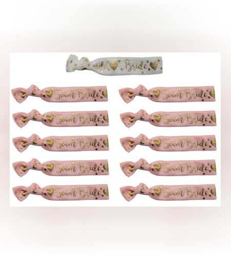 Set 11 Bratari, Flippy, pentru Petrecerea Burlacitelor, din Panza, Marime Universala, Alb/Roz