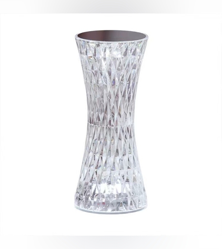 Lampa de birou pe LED RGB 16, Flippy, dimmer tactil, 3 nivele de intensitate, incarcare USB, 3W, Cristal Acrilic, 8x19 cm, cu telecomanda, forma vaza, model 2, transparent