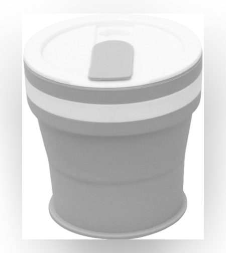 Pahar pliabil din silicon Flippy, prentru calatorii, 350 ml, pai inclus, 9 x 9.2 cm, gri