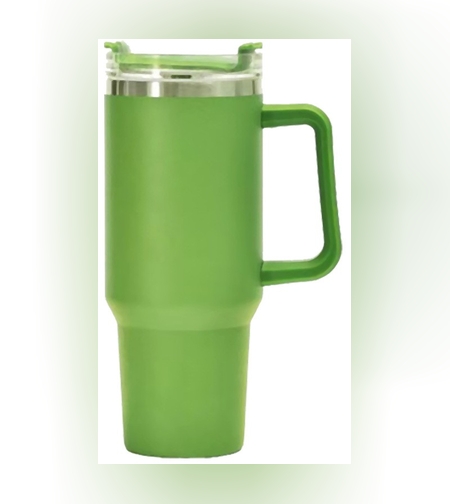 Cana Termos din Plastic, Flippy, pentru Bauturi Calde si Reci, cu Maner, 9.9x9.9x27 cm, Verde