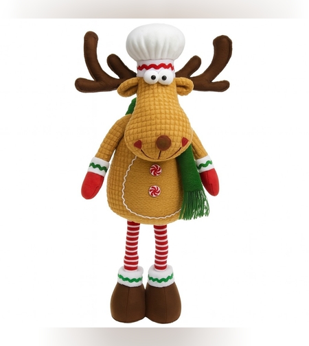 Figurina de Craciun Ren Bucatar Textil, Flippy, Ren Telescopic pentru Craciun, din Material Textil Moale in 2 Dimensiuni, Maro