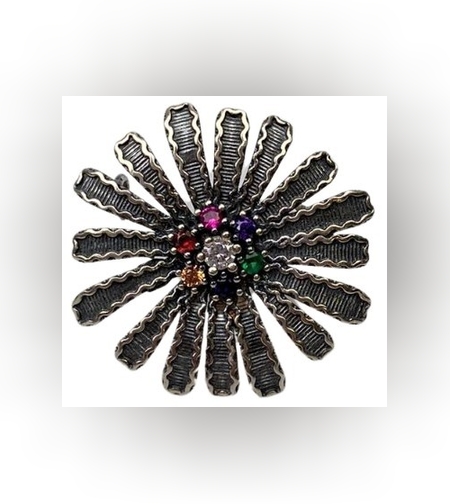 Brosa din Argint 925 Floare Filigran cu Piatra