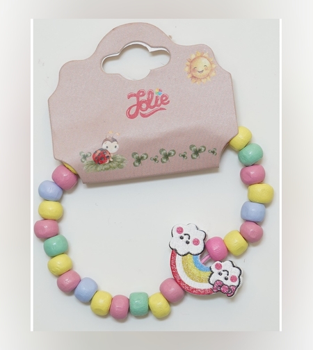 Martisor Bratara Curcubeu pentru Copii, Elastica, din Lemn, Model 2