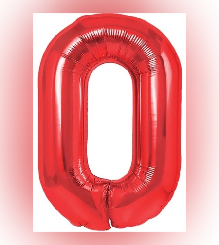 Balon din Folie Metalizata Flippy, Figurina Cifra, Tema Aniversare 100 cm, Ambalaj Individual, Pai inclus, Umflare cu Aer sau Heliu, Rosu, Cifra 0