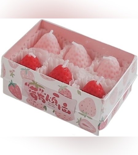 Set 6 Lumanari Parfumate, Flippy, Model Capsunici, Ardere 30 min, 78g, 6.3 x 9.3 x 3.8 cm, Roz/Rosu