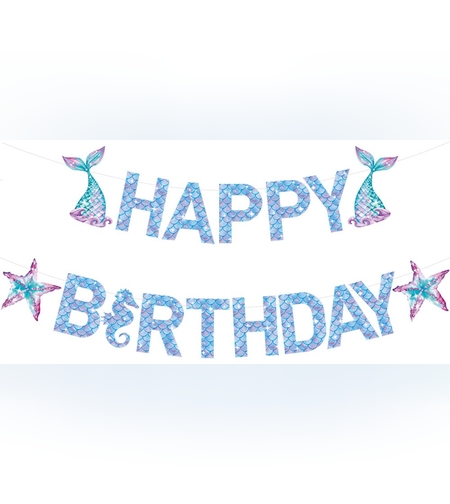 Banner Happy Birthday Sirena, Flippy, Colectia Mermaid, 17 Piese, Multicolor