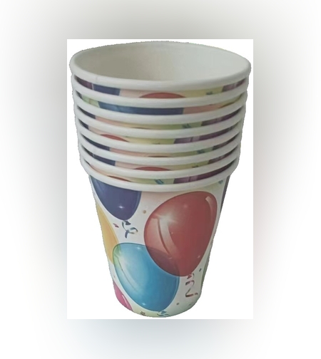 Set 10 Pahare, Flippy, Imprimeu cu Baloane, din Carton, 250 ml, 7.5 x 8.5 x 5.2 cm, Multicolor
