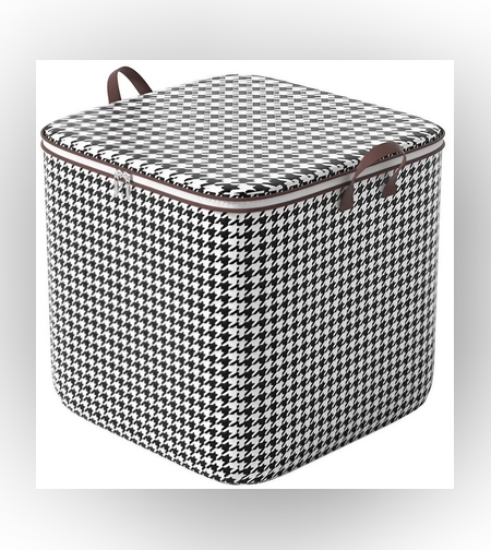 Cutie de Depozitare cu Fermoar, Flippy, Pliabila, Maner Ranforsat, Fermoar Rezistent, pentru Haine, Paturi, Plapumi, Perne, Lenjerii de Pat, Jucarii, 40x50x50 cm, 100 Litri, in Carouri, Alb-Negru