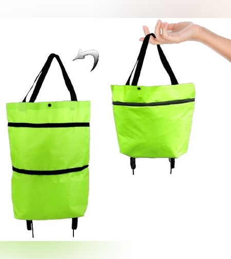 Geanta Pliabila, Flippy, 2 in 1, Carucior cu Roti, pentru Cumparaturi, 19 l, Verde, Plastic, 39 x 46 x 12 cm