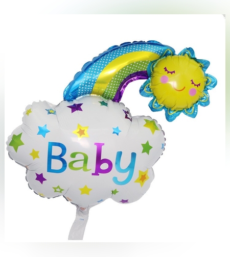 Balon din Folie Metalizata, Flippy, Figurina Soare si Nor, Tema Botez, 60x53 cm, Ambalaj Individual, Pai Inclus, Umflare cu Aer sau Heliu, Albastru