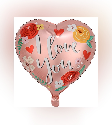 Balon din Folie Metalizata, Flippy, Figurina Inimioara, Model I LOVE YOU, Tematica Iubire, 45 cm, Ambalaj Individual, Pai Inclus, Umflare cu Aer sau Heliu, Rosu Multicolor