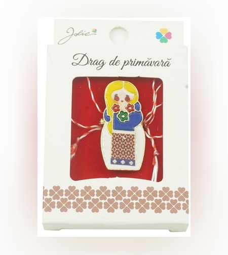 Brosa Mica in Cutie Jolie model Fata cu Buchet de Flori