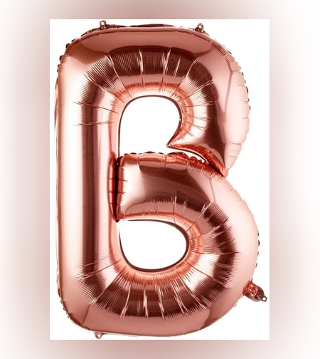 Balon Folie Metalizata Litera B, Flippy, 100 cm, Umflati cu Heliu sau Aer, Ambalaj Individual, Pai inclus, Rose Gold