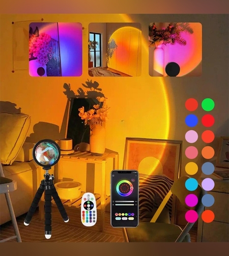 Lampa LED tip Proiector cu 16 culori, Flippy, Rotire 360 de Grade, Incarcare USB, cu Telecomanda, Intrerupator, pentru Podea, Tavan, Perete, 26x12 cm, Negru