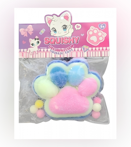 Jucarie Antistres Squishy, Flippy, cu Revenire Lenta, Squeeze Pinch Family, Model Cat Paw, 12.5x10.5 cm, 220g, Ambalaj Transparent, Model 3, Multicolor