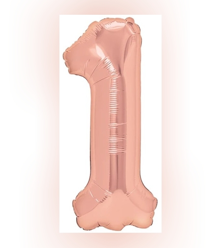 Balon din Folie Metalizata Flippy, Figurina Cifra, Tema Aniversare 80 cm, Ambalaj Individual, Pai inclus, Umflare cu Aer sau Heliu, Rose, Cifra 1