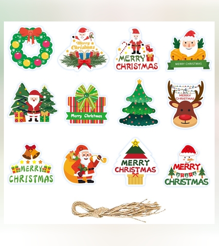 Set Decoratiuni de Craciun pentru Brad, Flippy, Modele Variate, Sfoara Inclusa, 12 Piese, 5.5 x 6.5 cm, Model A, Multicolor