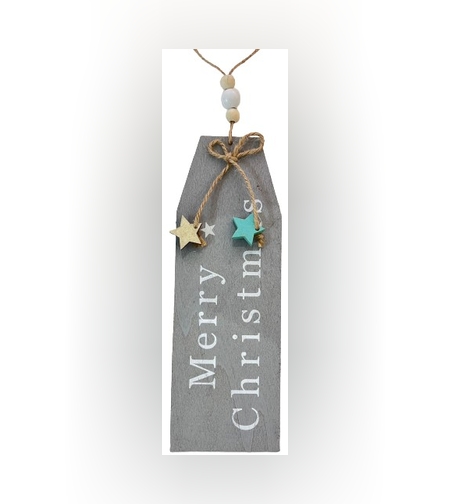 Decoratiune Craciun din lemn, Merry Christmas, Gri
