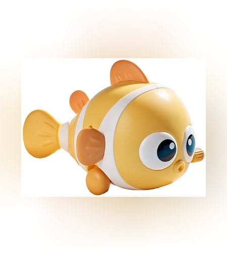 Jucarie mecanica pentru copii Flippy, pestisor haios, cu cheita, distractiv, se taraste, se misca, 11 x 9 x 7.5 cm cm, galben