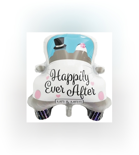 Balon din Folie Metalizata, Flippy, Figurina Masina, Model Nunta Happily Ever After, Tema Nunta, 60 x 63 cm, Ambalaj Individual, Pai Inclus, Umflare cu Aer sau Heliu, Alb