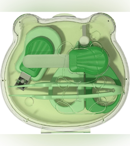 Set Ingrijire Unghii pentru Bebelusi, Flippy, Cutie de Depozitare in Forma de Ursulet, 10 x 9.5 cm, Verde