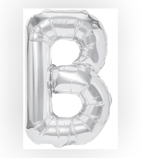 Balon Folie Metalizata Litera B, Flippy, 80 cm, Umflati cu Heliu sau Aer, Ambalaj Individual, Pai inclus, Argintiu