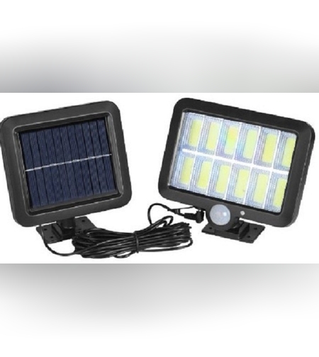Lampa Solara LED 120 COB, Flippy, 12 Grile, Senzor de Lumina si Miscare, Lungime Cablu 5 m, Lumina Alba