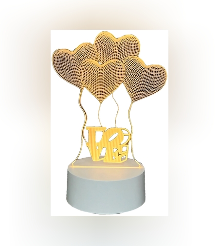 Lampa LED decorativa, Flippy, 3D, Baloane Love, din material acril si lumina multicolora, alb