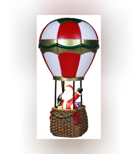 Decoratiune de Craciun tip Balon cu Aer Cald, Flippy, Balon cu Mos Craciun, din Rasina, Model Balon cu Aer Cald si Mos Craciun Iluminare LED, 17 x 5 x 5 cm, Gri Rosu