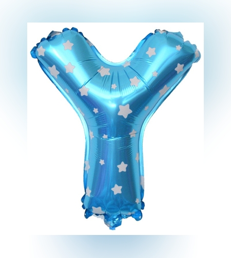 Balon Folie Metalizata Litera Y, Flippy, 40 cm, Cu Imprimeu Stelute, Umflati cu Heliu sau Aer, Ambalaj Individual, Pai inclus, Albastru