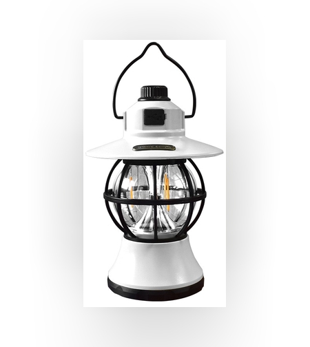 Lampă de camping retro portabilă, Felinar Vintage LED ABS, Acumulator inclus 1200 mAh, reincarcabila, 20 cm inaltime, 3 moduri de iluminare, intensitate reglabila,Lampa portabila pentru cort în aer liber, Alb