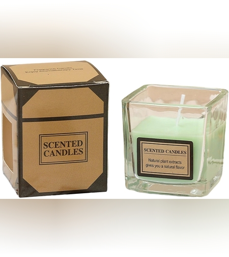 Lumanare Parfumata, Flippy, Model Pahar Transparent, cu Ulei Esential, 4.8 x 5.4 x 5.5 cm, Aroma de Ceai Alb, Verde