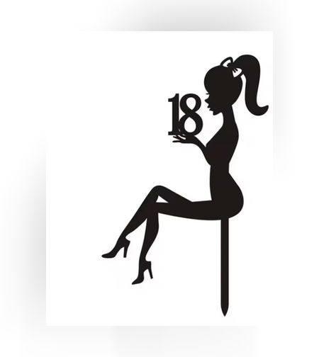 Decoratiune Topper pentru Tort, Flippy, Model Fata 18 Ani, Dimensiuni 16x11.5 cm, Tematica Majorat, Negru